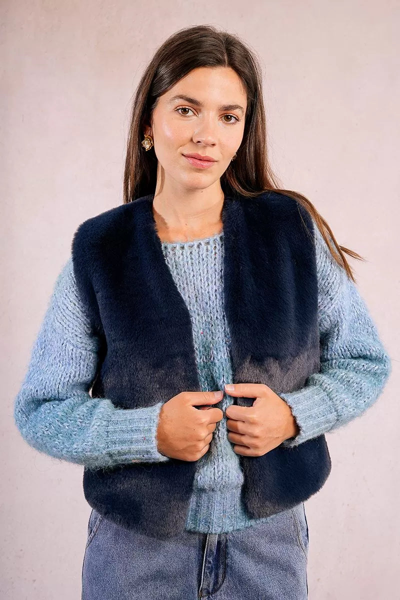 NAVY BLUE FUR GILET
