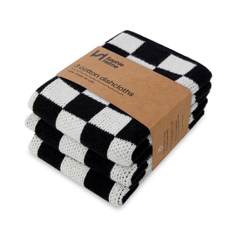 3 DISHCLOTHS - MONO CHECK