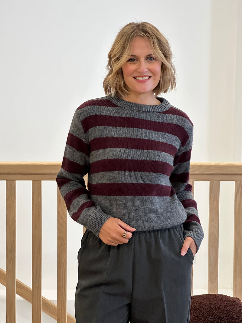 GREY & PLUM STRIPE JUMPER