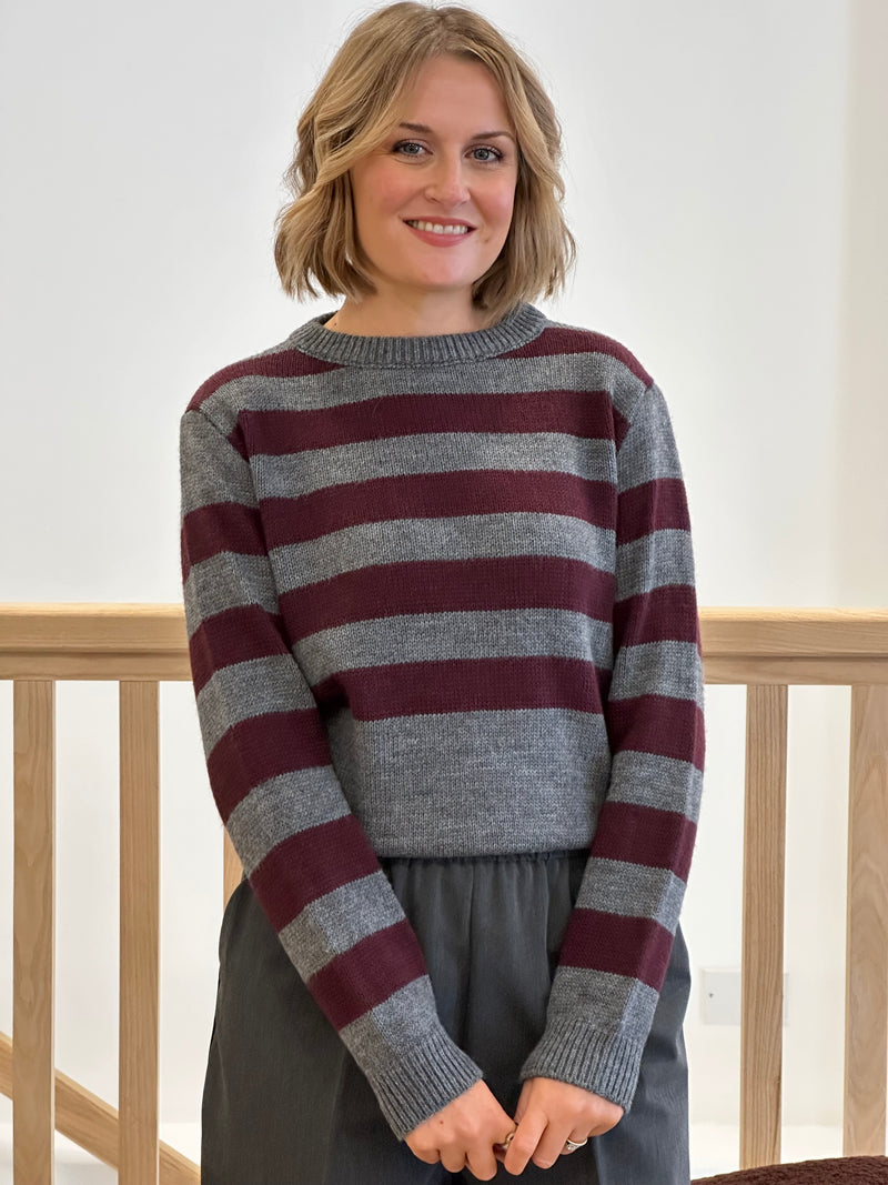 GREY & PLUM STRIPE JUMPER