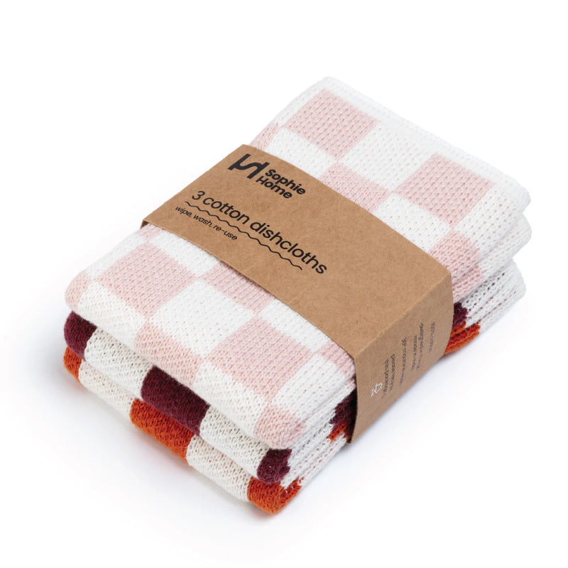 ORANGE CHECK DISHCLOTHS - SET OF 3