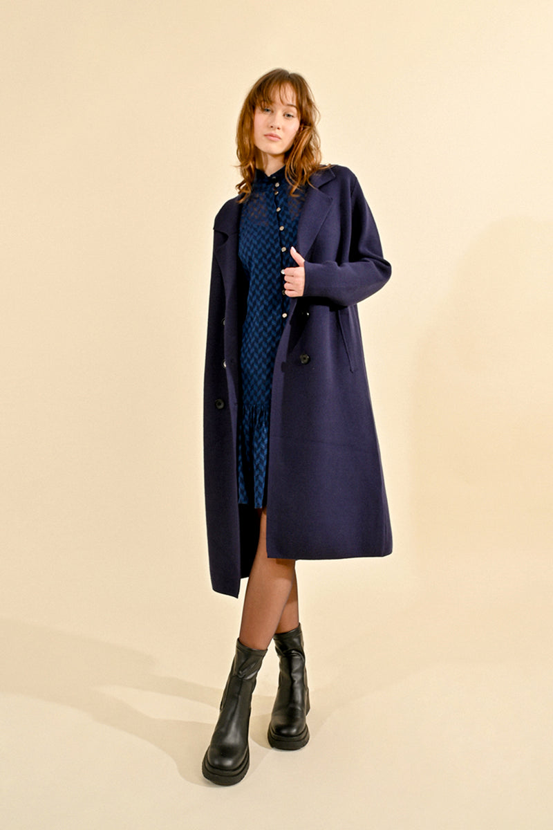 NAVY KNITTED COAT