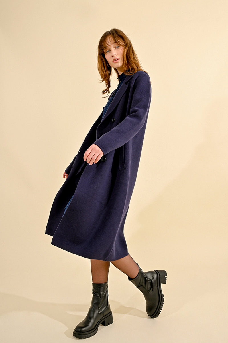 NAVY KNITTED COAT