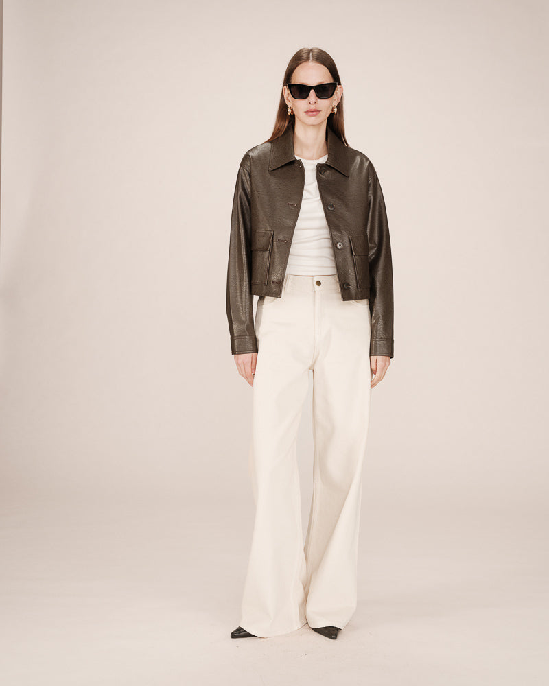 CHOCOLATE FAUX LEATHER JACKET