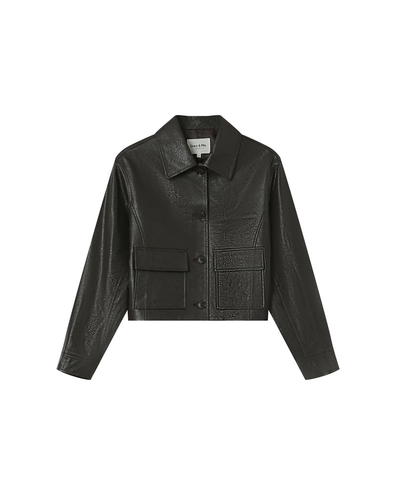 CHOCOLATE FAUX LEATHER JACKET