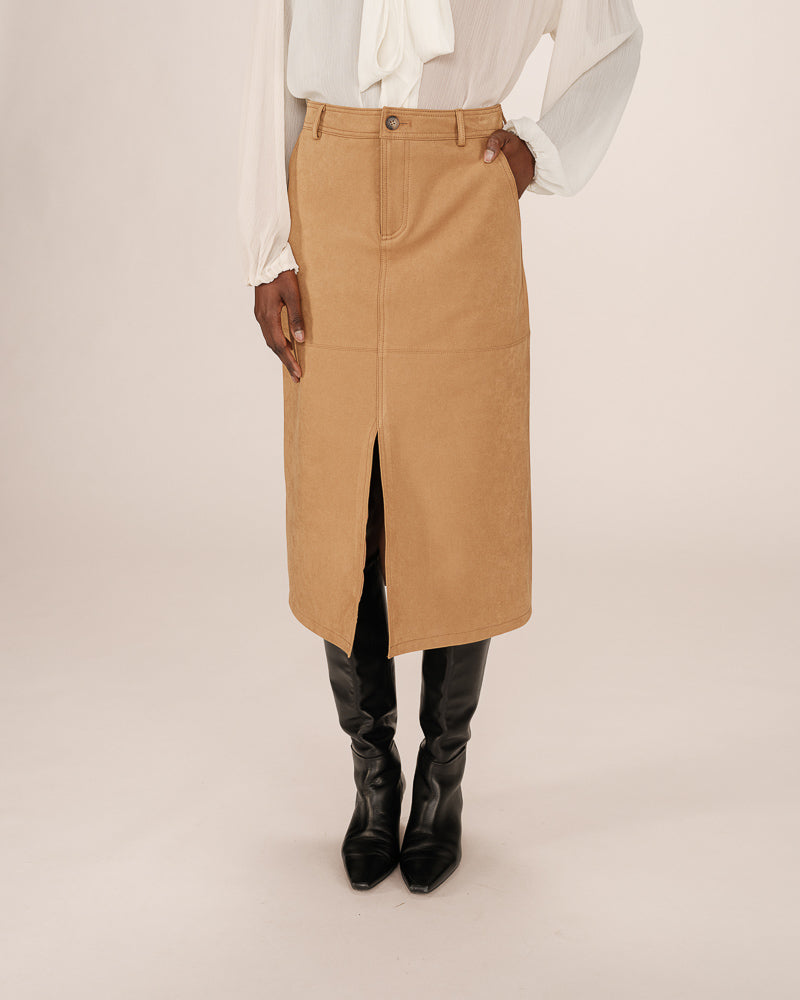 CAMEL SUEDE SKIRT