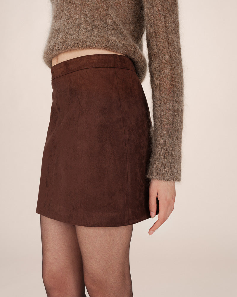 CHOCOLATE SUEDE SKIRT