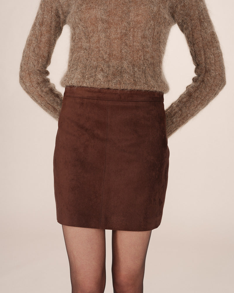 CHOCOLATE SUEDE SKIRT