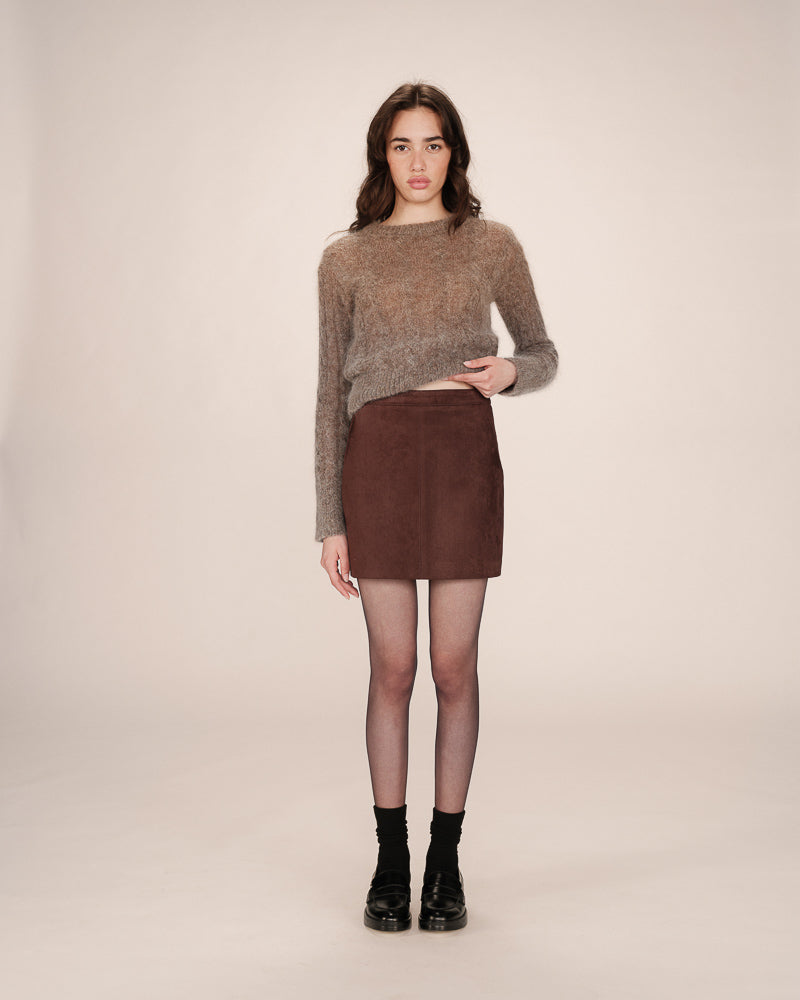 CHOCOLATE SUEDE SKIRT