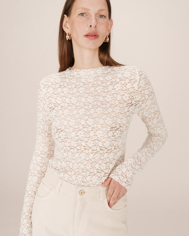 CREAM LACE LONG SLEEVE TOP