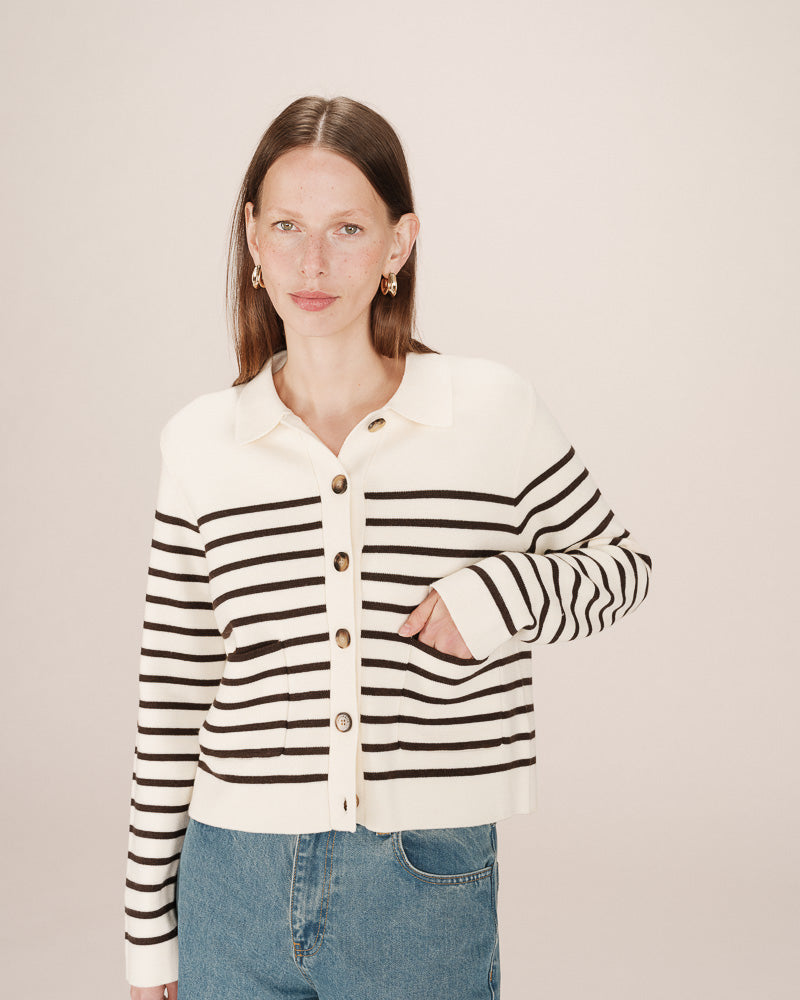 CHOCOLATE STRIPE CARDI