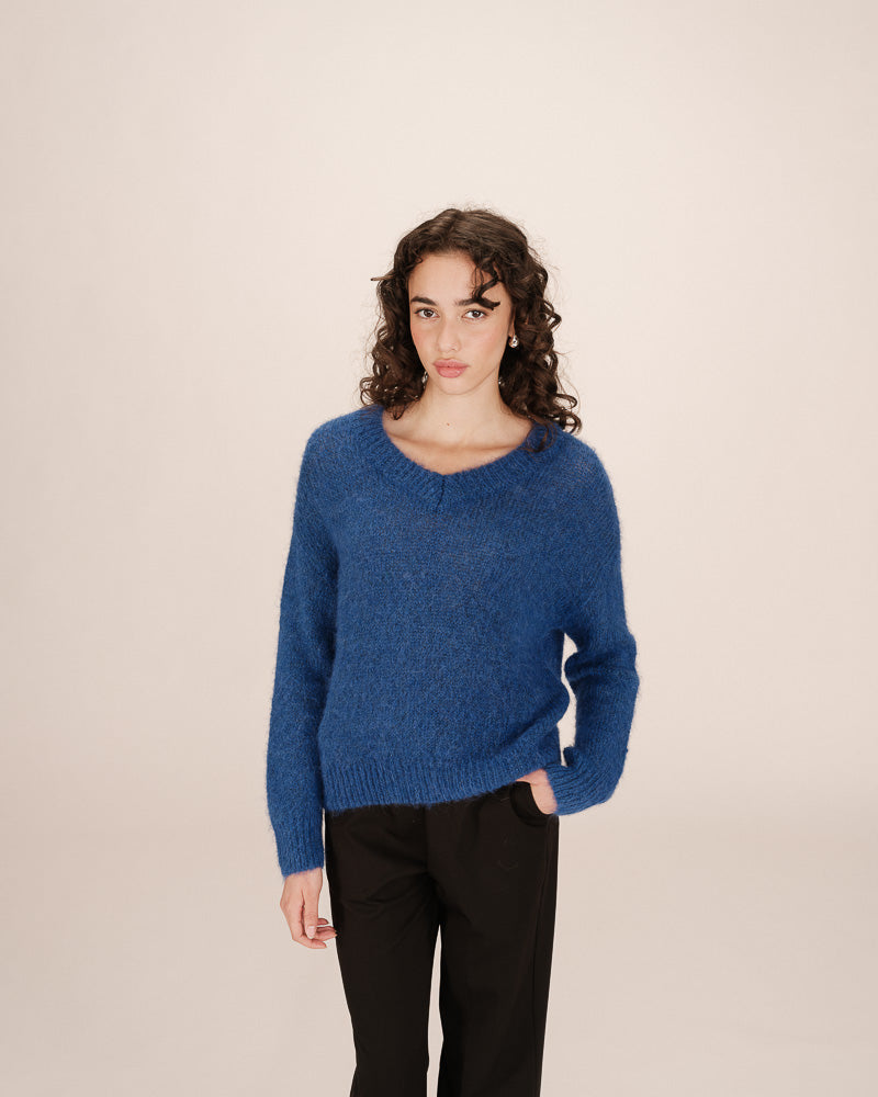 COBALT BLUE V NECK SWEATER