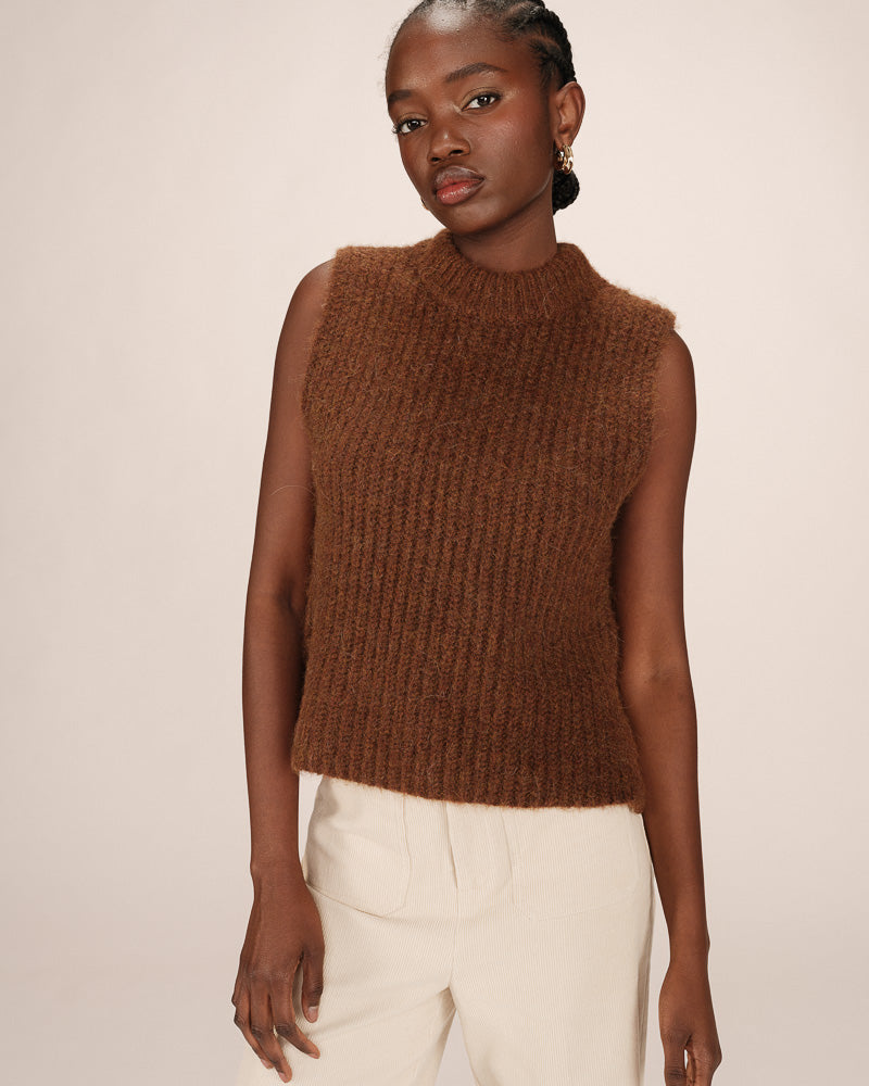 DARK TAN SLEEVELESS KNIT