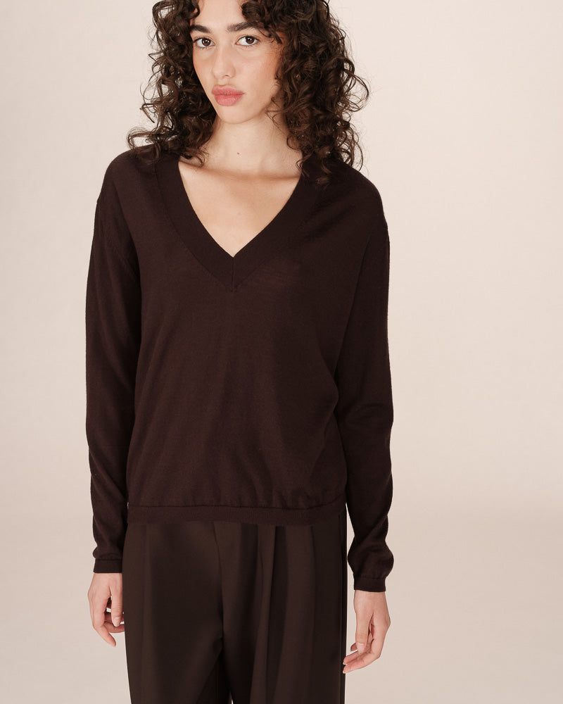 CHOCOLATE MERINO WOOL SWEATER