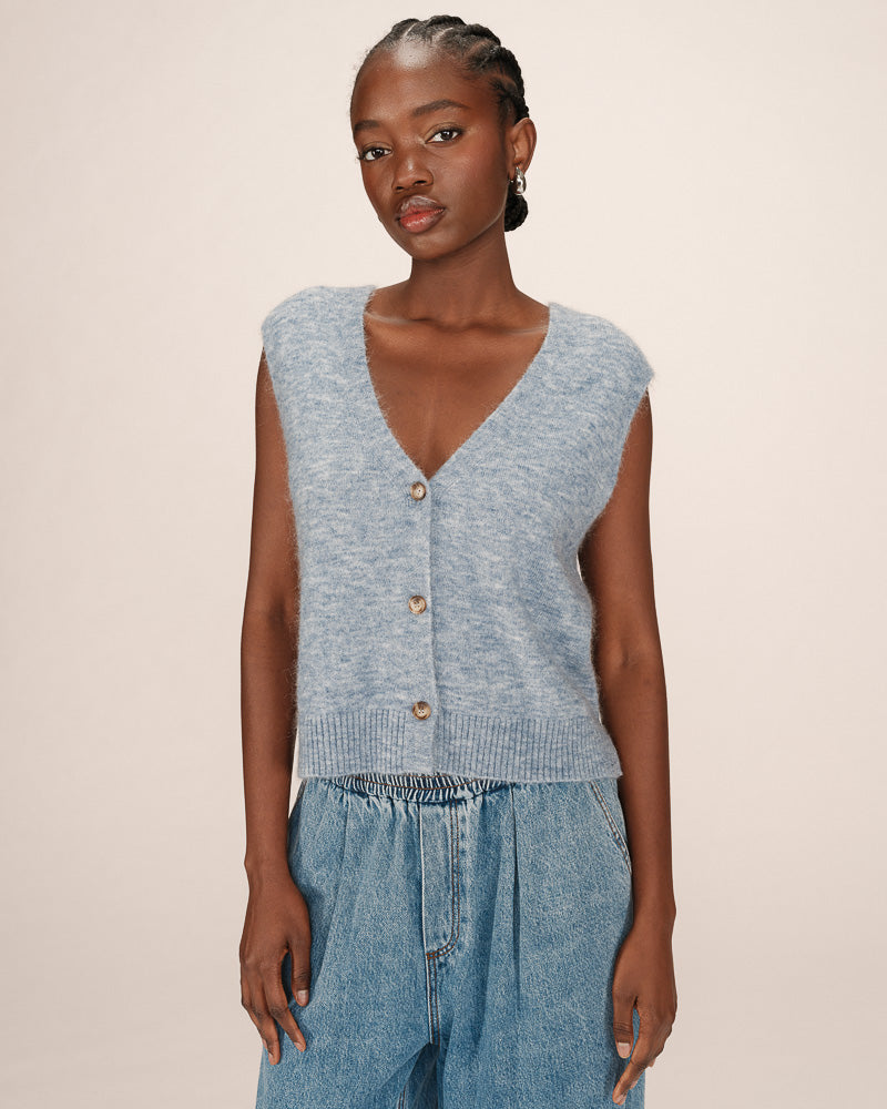 POWDER BLUE KNITTED WAISTCOAT