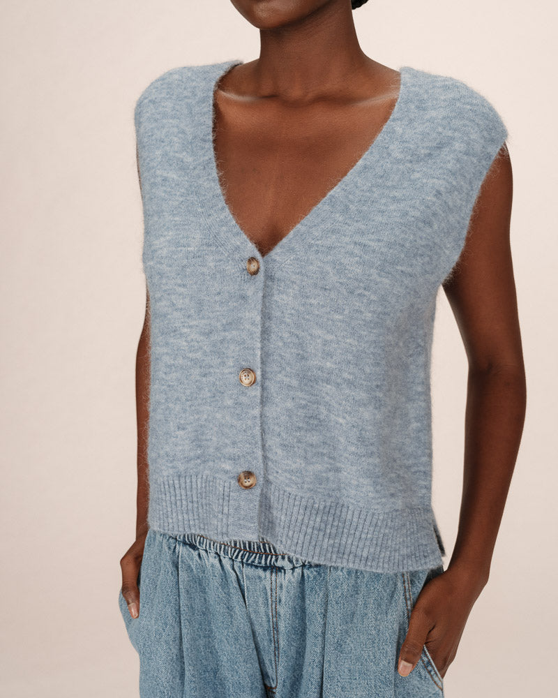 POWDER BLUE KNITTED WAISTCOAT