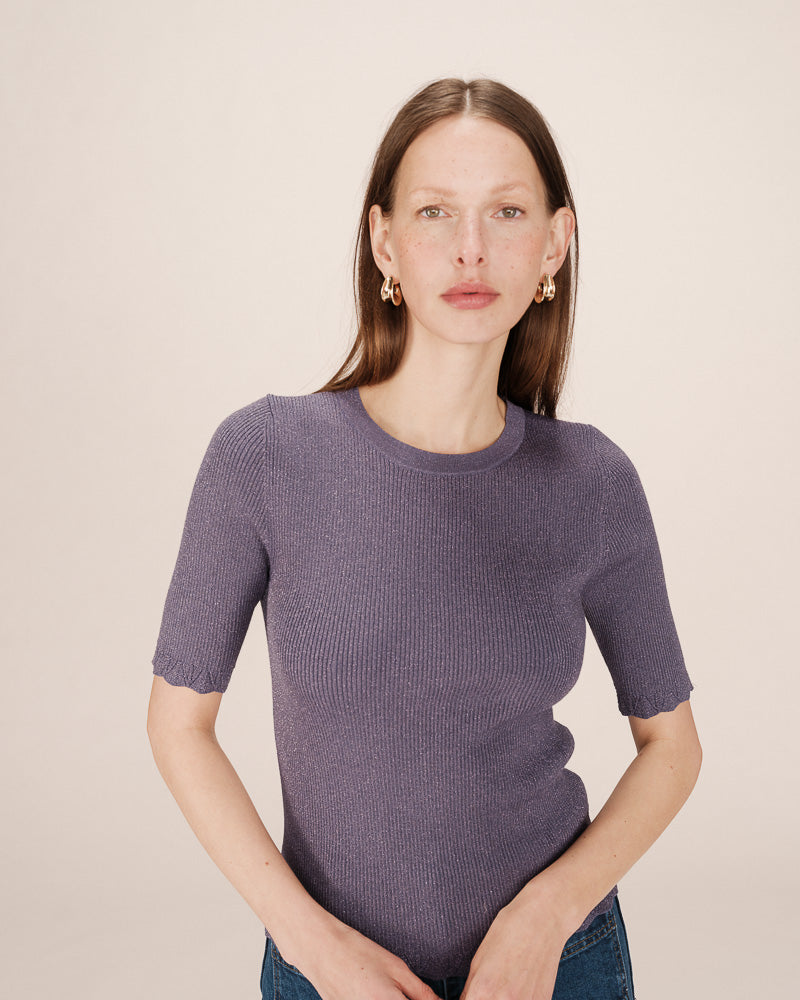 BLUE METALLIC RIBBED TOP