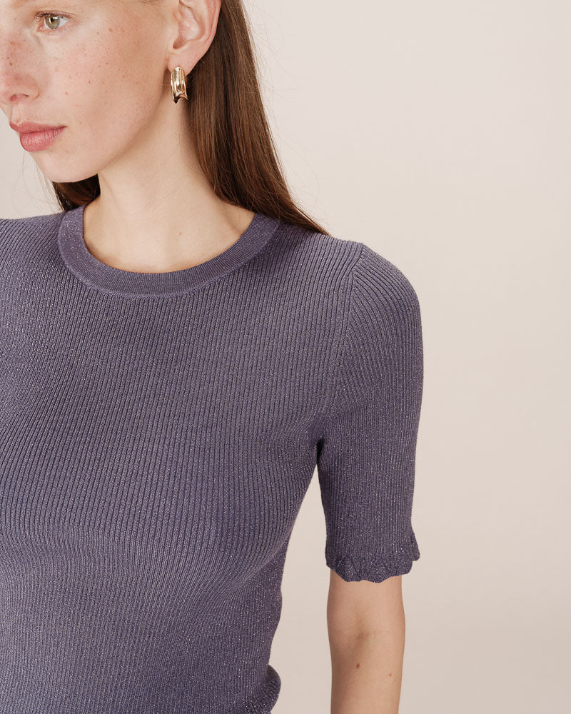 BLUE METALLIC RIBBED TOP