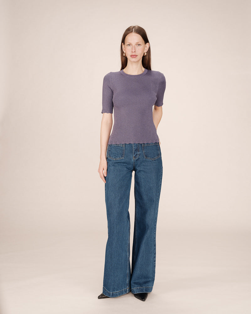 BLUE METALLIC RIBBED TOP