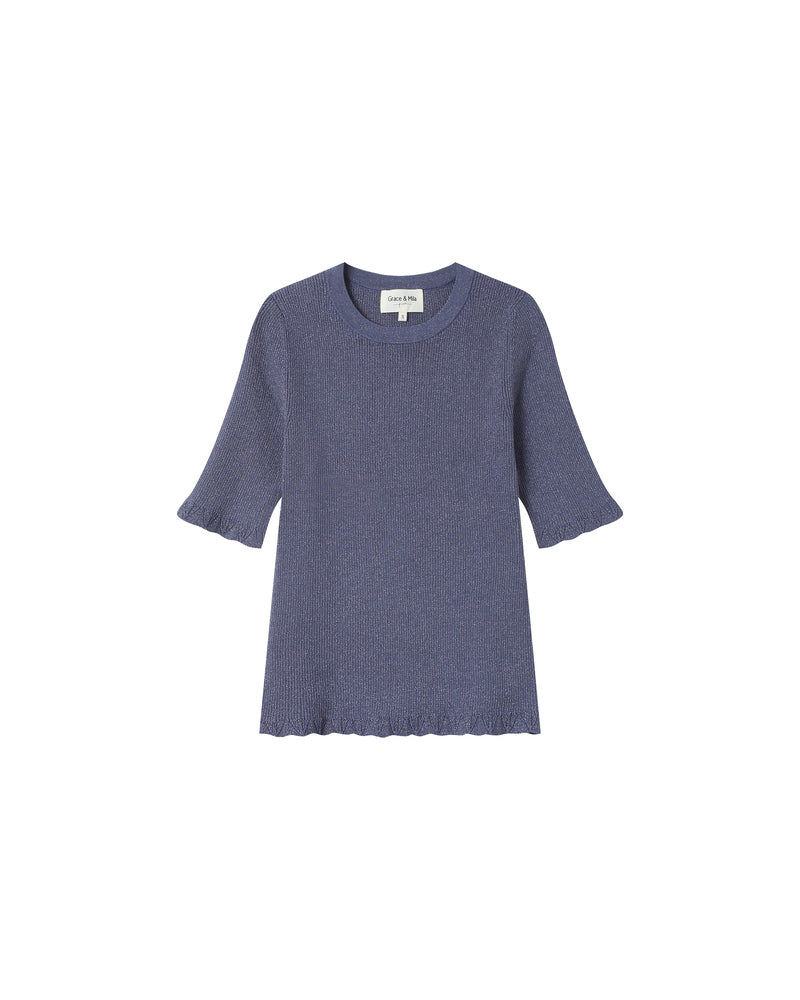 BLUE METALLIC RIBBED TOP