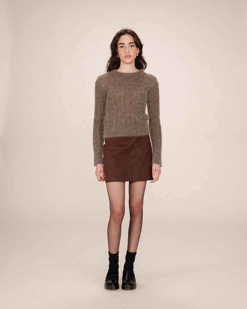 TAUPE CABLE KNIT SWEATER