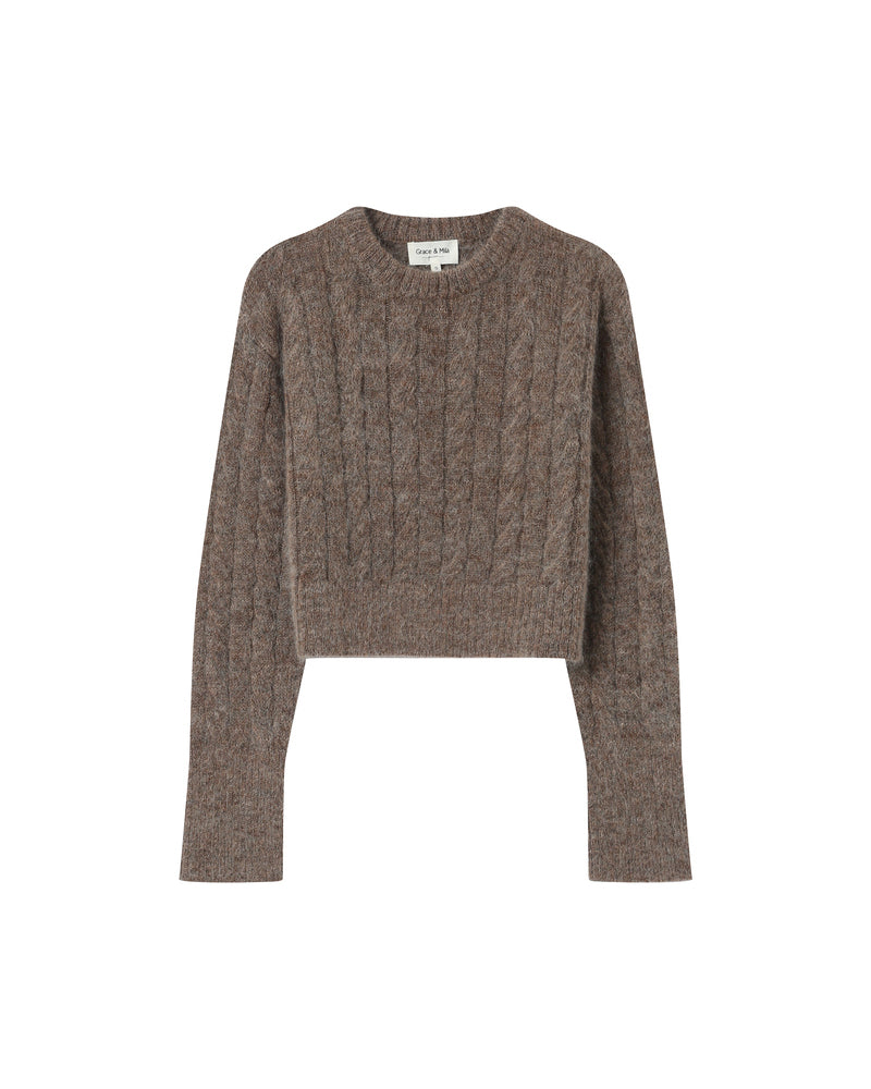 TAUPE CABLE KNIT SWEATER
