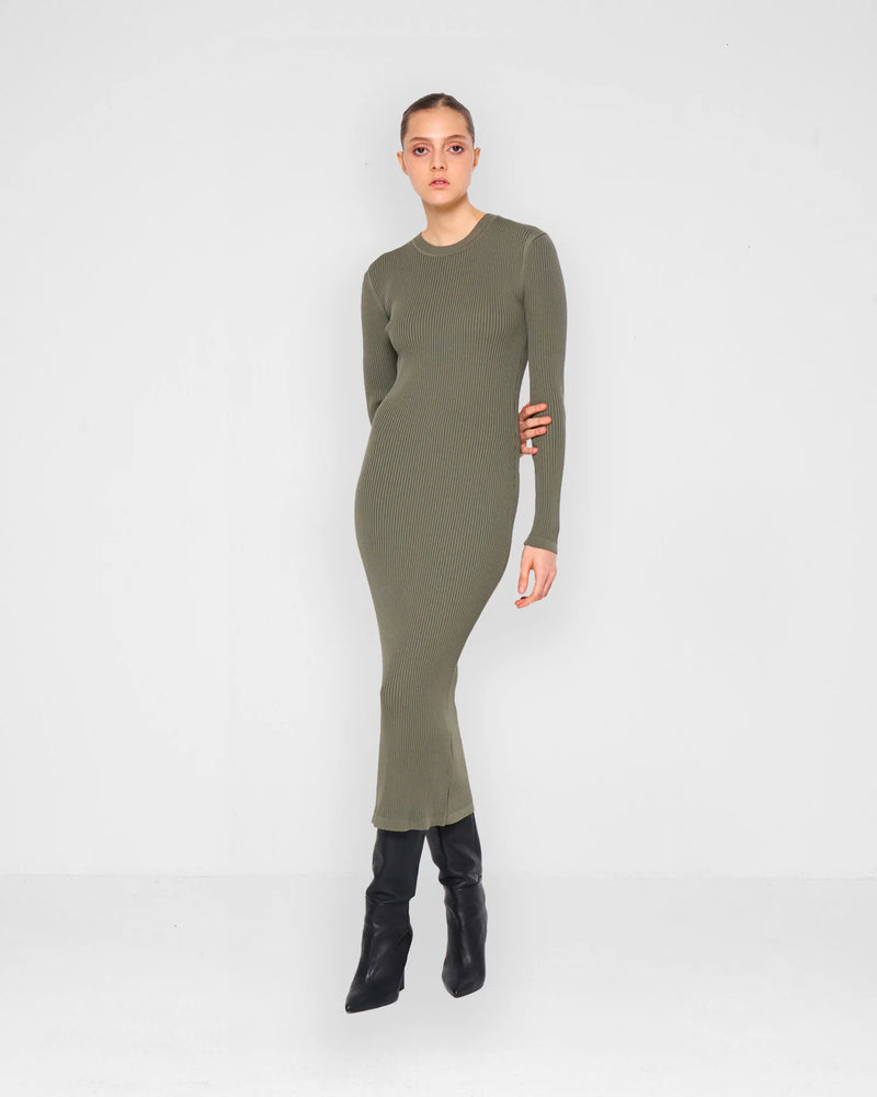 KHAKI FITTED DRESS