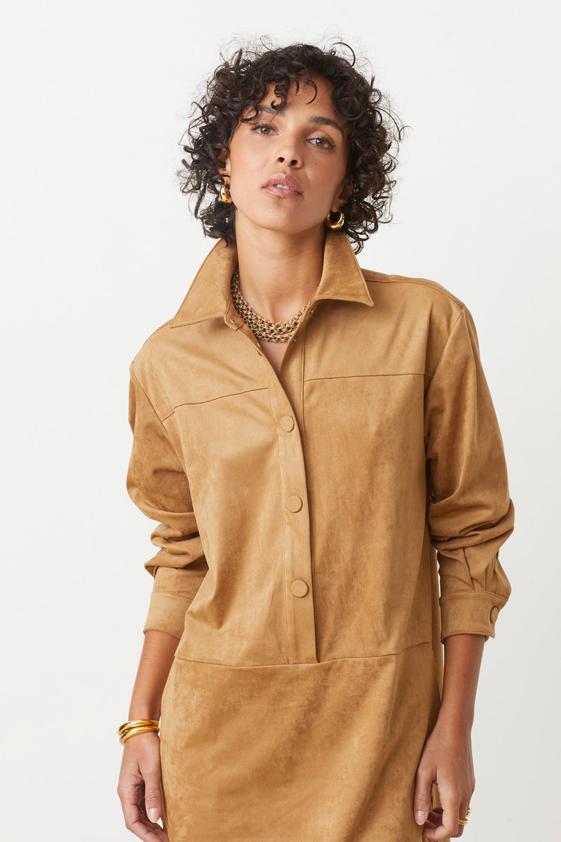 CLIFF CAMEL SUEDE DRESS