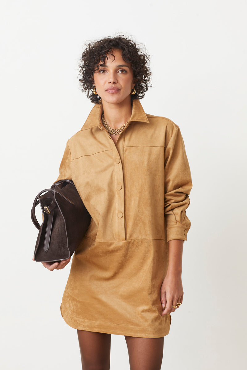 CLIFF CAMEL SUEDE DRESS