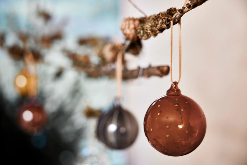 NATALE GLASS BAUBLES SET OF 2 - CLEAR/ NUTMEG