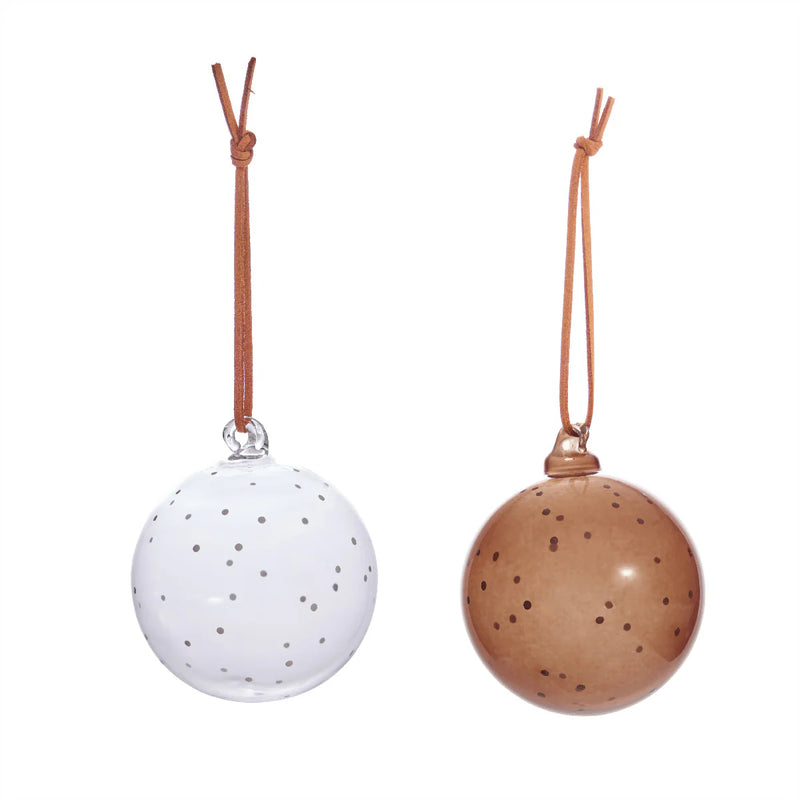 NATALE GLASS BAUBLES SET OF 2 - CLEAR/ NUTMEG