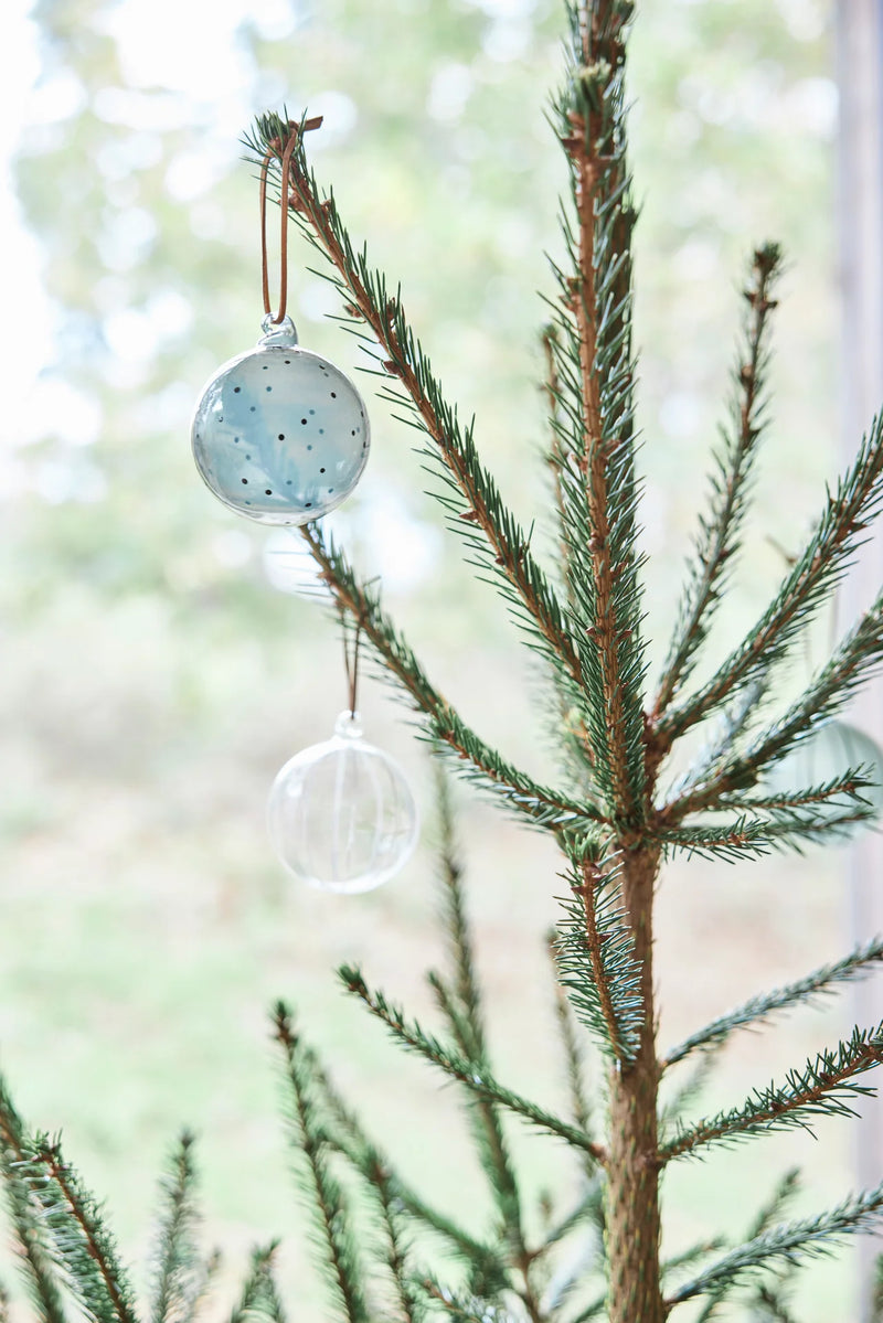 NATALE GLASS BAUBLES SET OF 2 - CLEAR/ GREEN