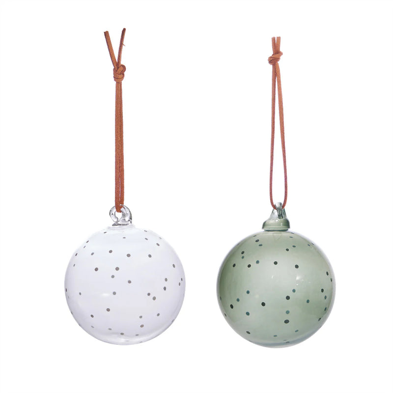 NATALE GLASS BAUBLES SET OF 2 - CLEAR/ GREEN