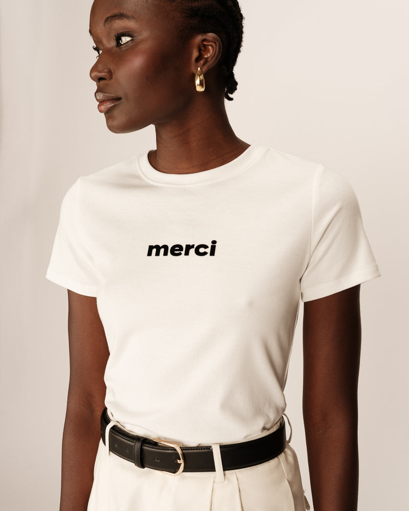 WHITE MERCI T SHIRT