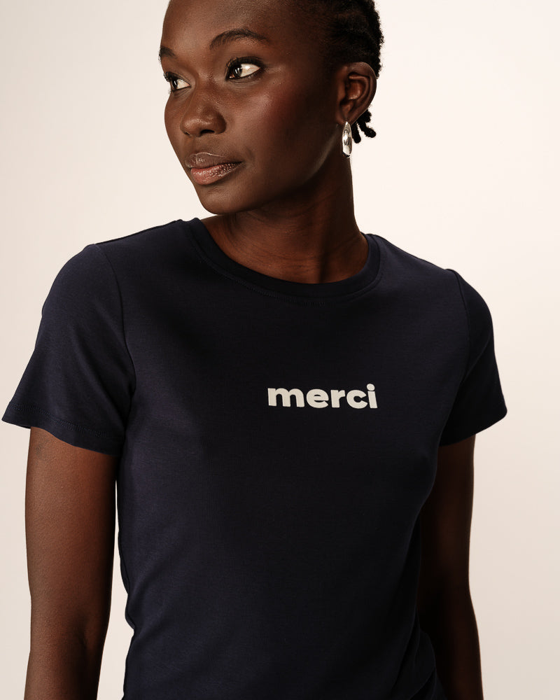 MERCI NAVY T SHIRT