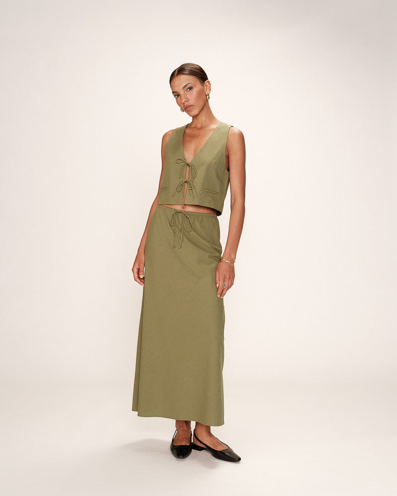 OLIVE GREEN TIE WAISTCOAT