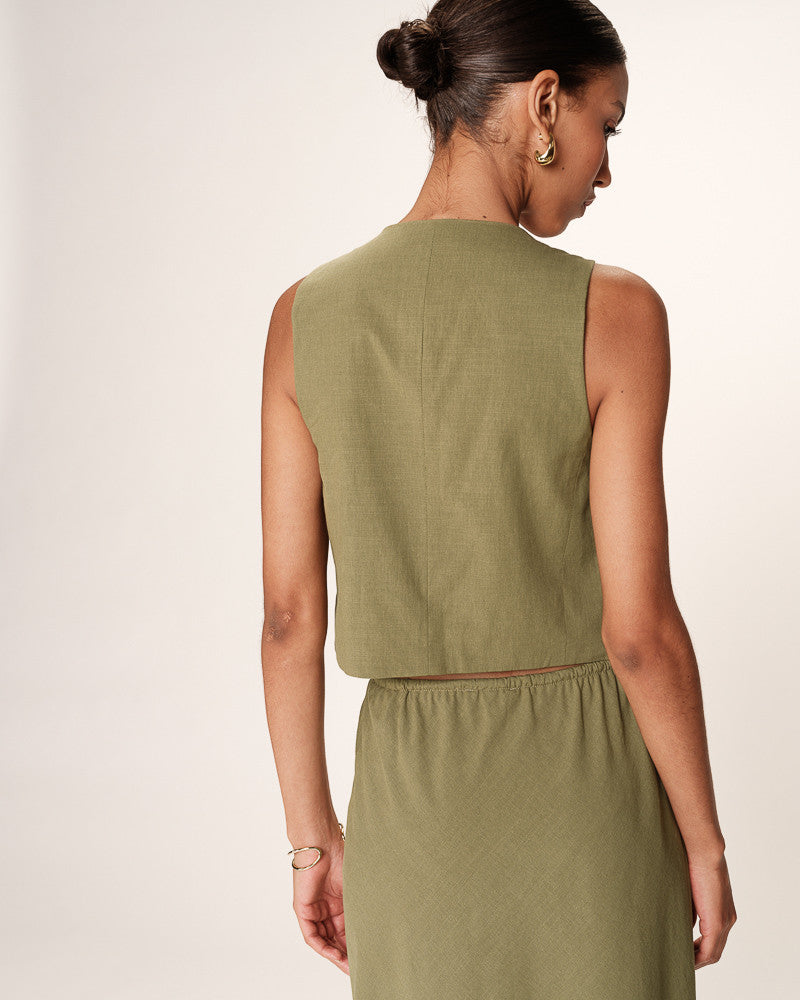 OLIVE GREEN TIE WAISTCOAT