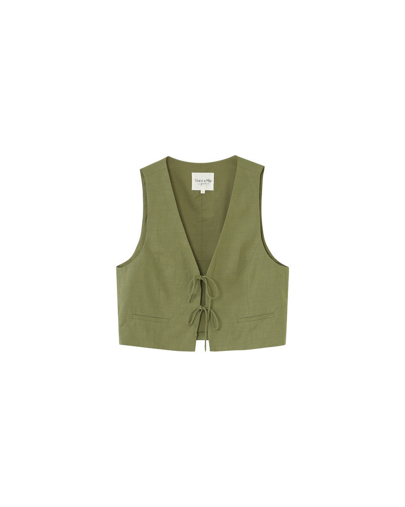 OLIVE GREEN TIE WAISTCOAT