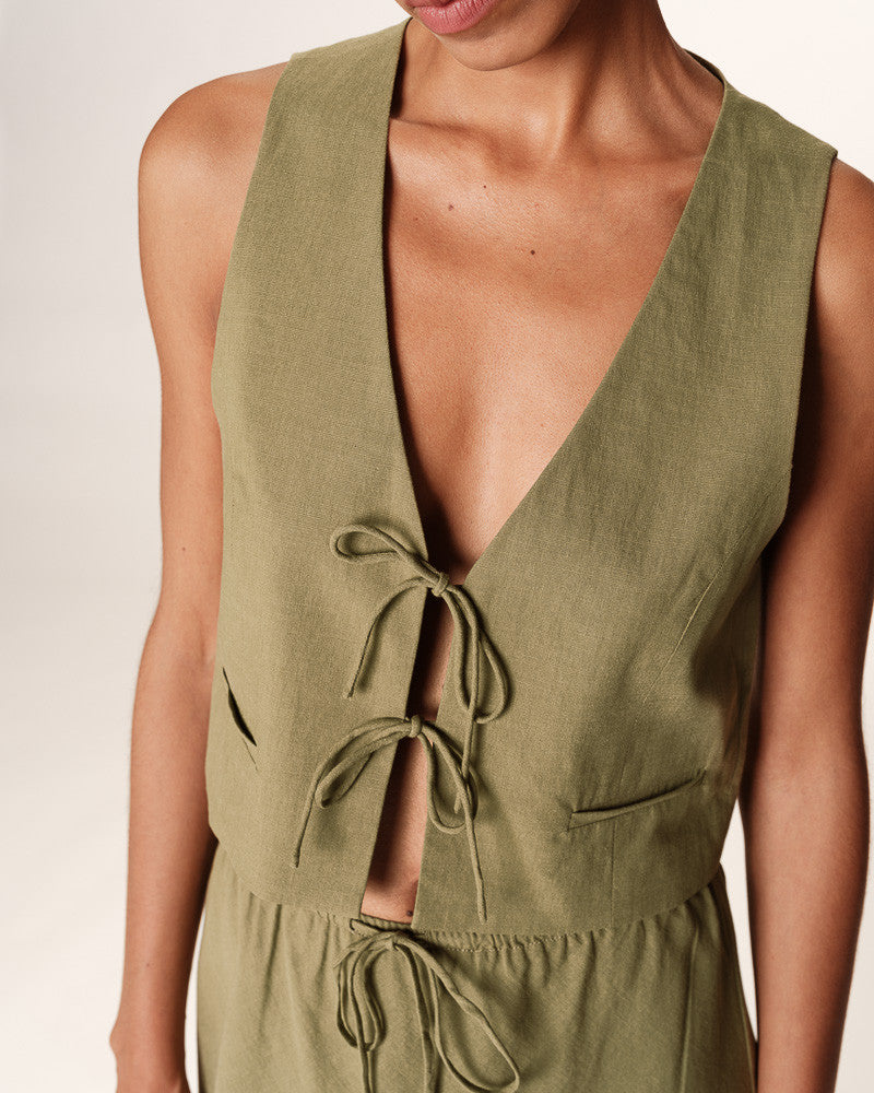 OLIVE GREEN TIE WAISTCOAT