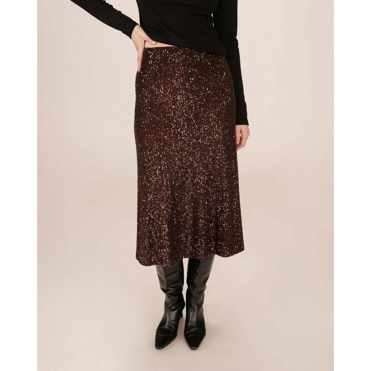 CHOCOLATE MIDI SEQUIN SKIRT