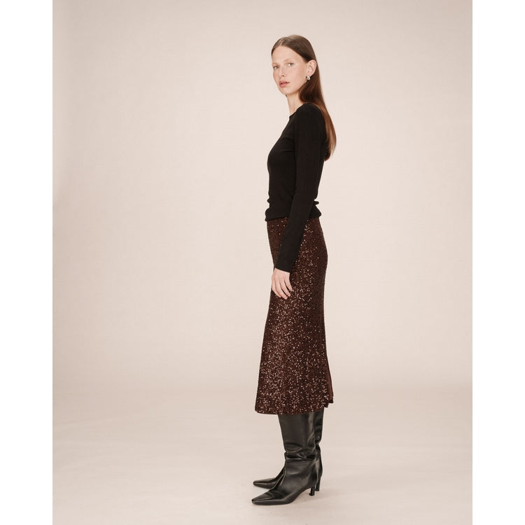 CHOCOLATE MIDI SEQUIN SKIRT