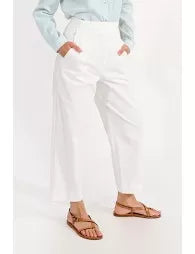WHITE TAPERED CROP TROUSERS