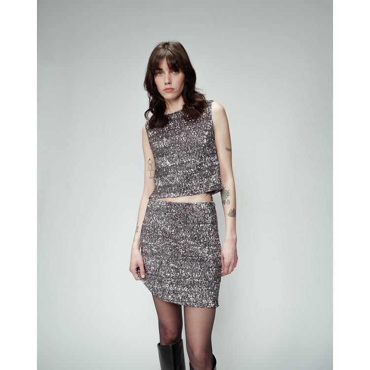 ANTHRACITE SEQUIN SKIRT