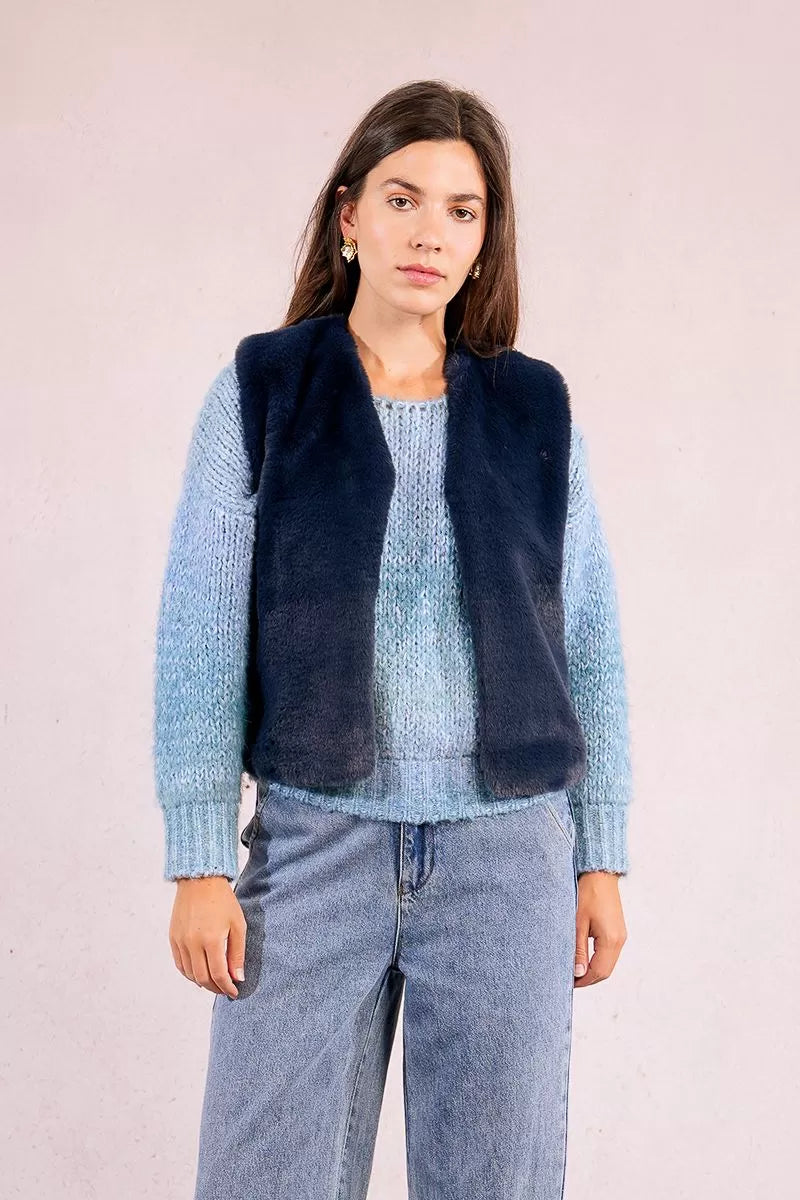 NAVY BLUE FUR GILET
