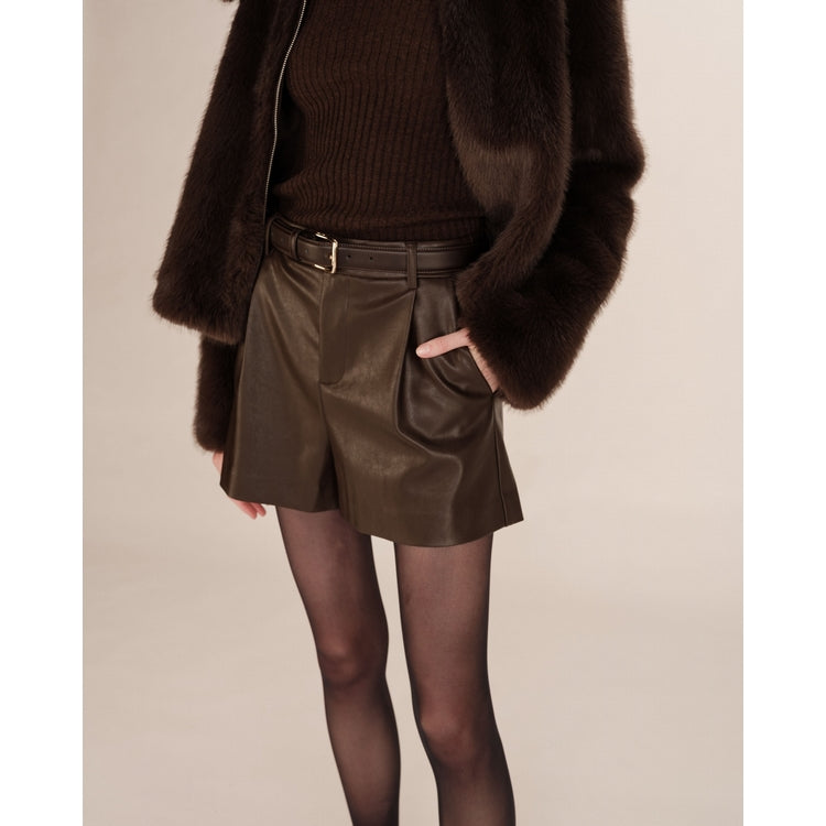 CHOCOLATE FAUX LEATHER SHORTS