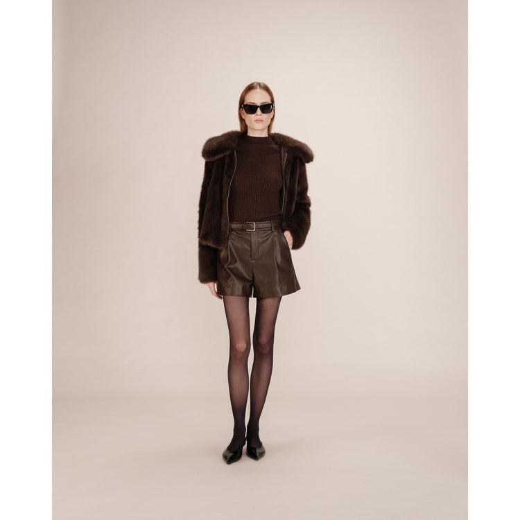 CHOCOLATE FAUX LEATHER SHORTS