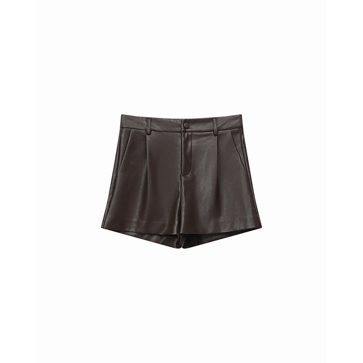 CHOCOLATE FAUX LEATHER SHORTS