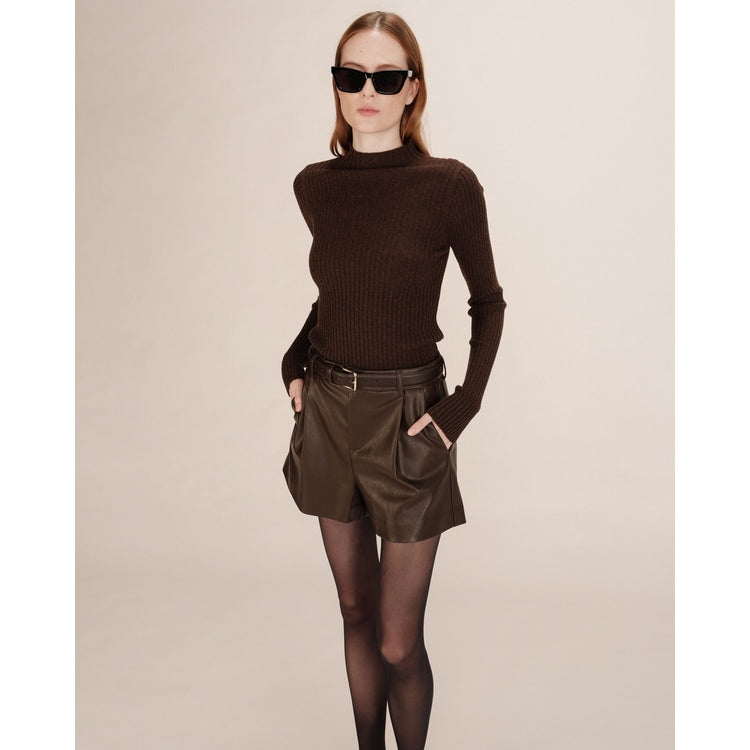 CHOCOLATE FAUX LEATHER SHORTS