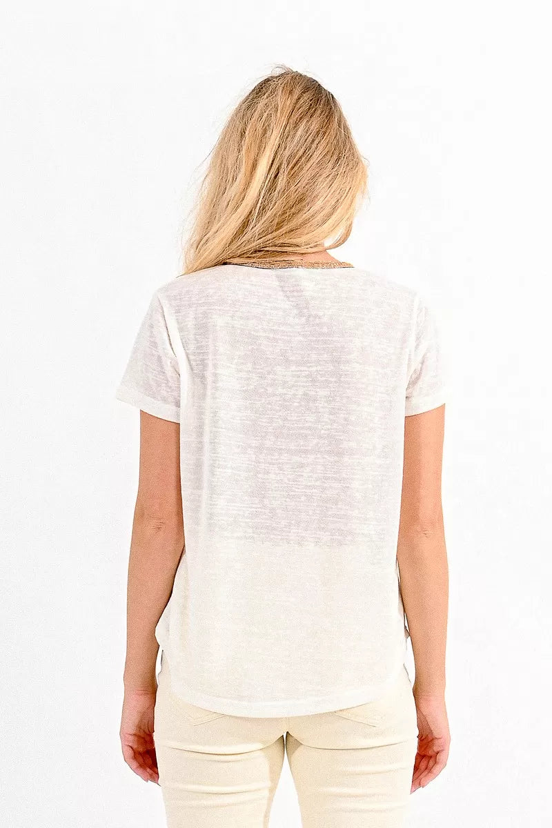 WHITE FLAMED V NECK TOP