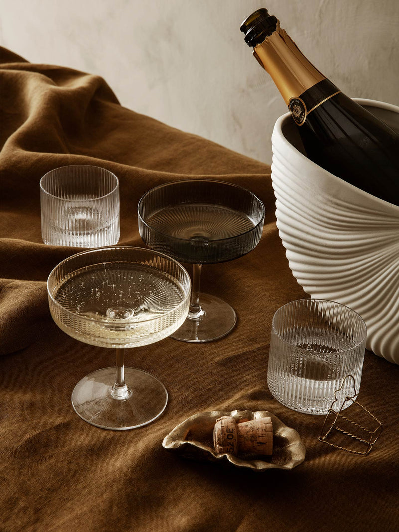 SMOKED RIPPLE CHAMPAGNE SAUCERS/ SET OF 2